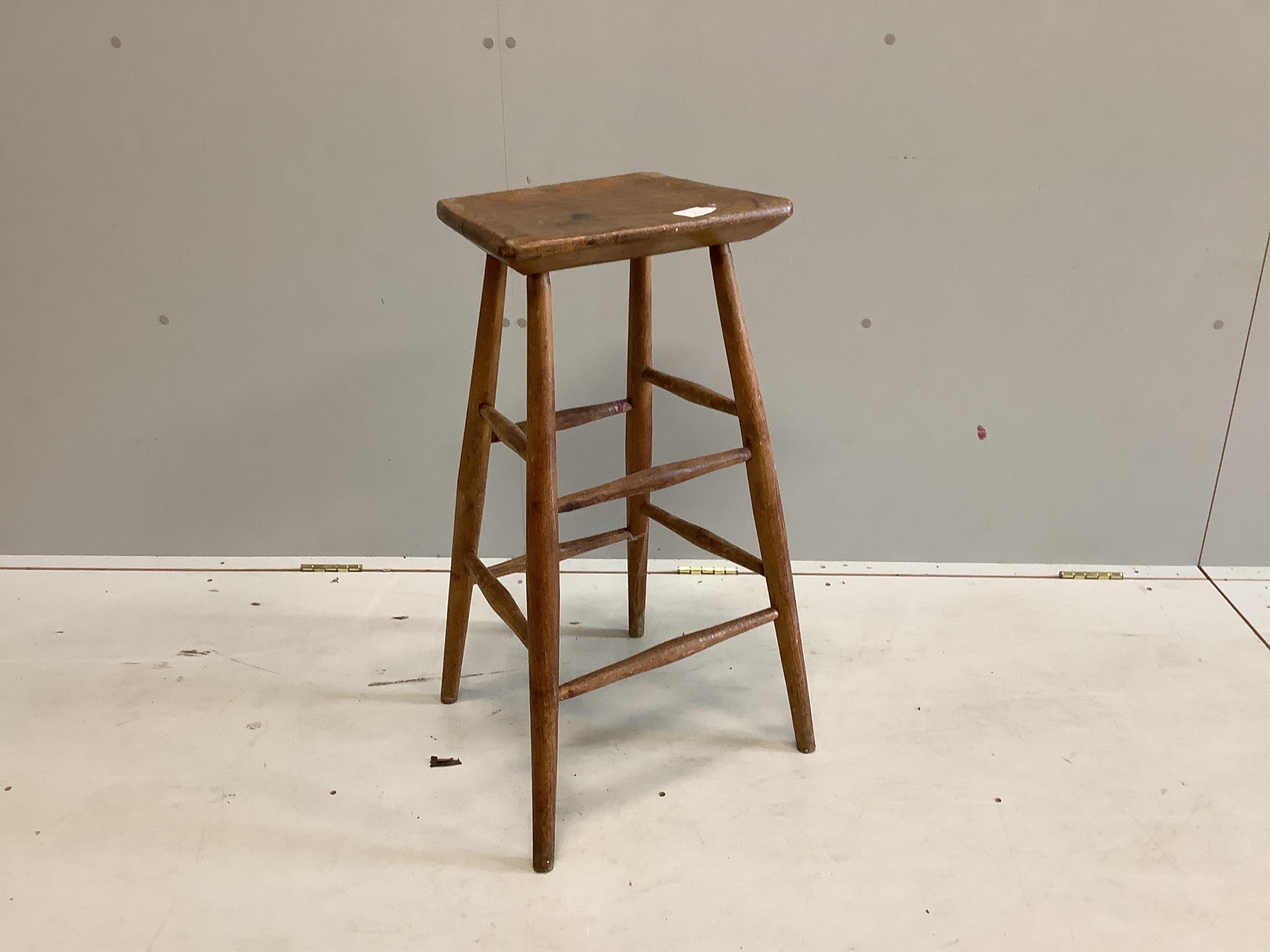 A Victorian beech clerk's stool, width 38cm, height 75cm. Condition - fair